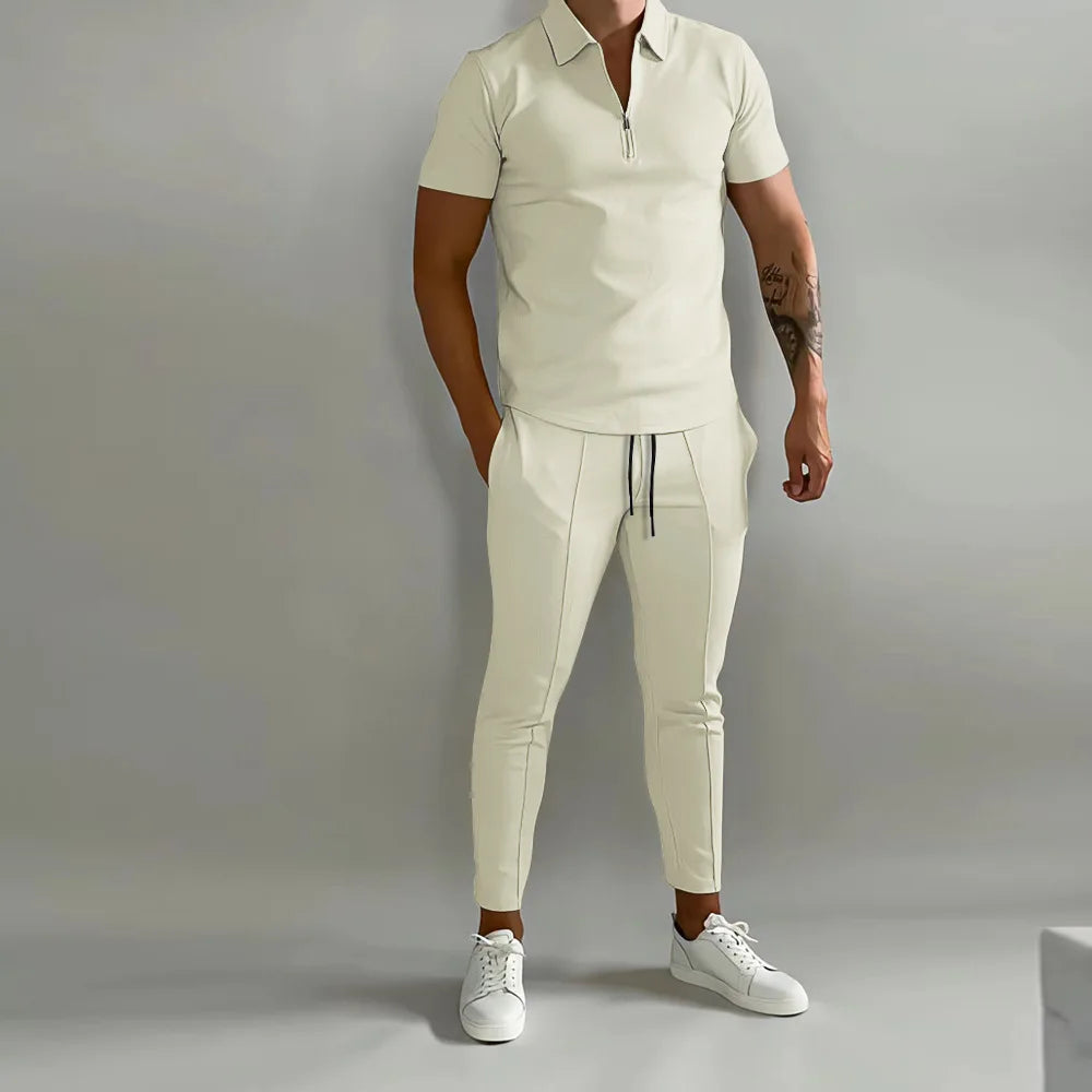 Frühling und Sommer Herren Sets Revers Kurzarm Poloshirt Sporthosen 2-teilige Anzüge für Männer
