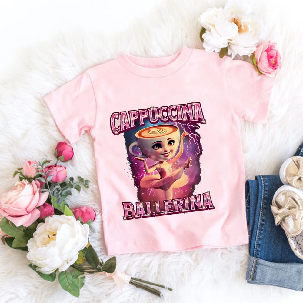 Italienische Brainrot Tiere Kinder Tung Tung Sahur Kurzarm Tops für Kinder Lustige Meme T-Shirt Sommerkleidung