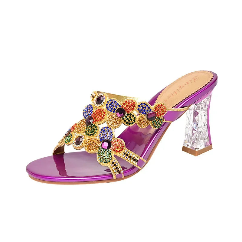 Bequeme Strandpantoffeln Damen Diamant High Heel Sandalen Damen Partyschuhe Modische Damensandalen