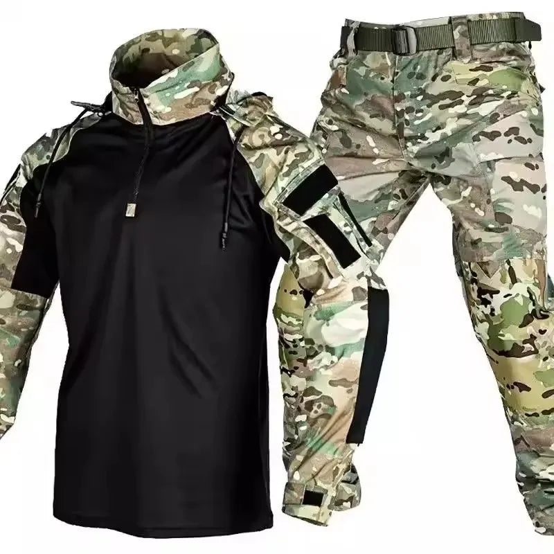Outdoor Uniform Taktische Anzüge Tragen Beständig T-Shirt Kapuze Hosen Männer Kleidung Kampf Shirts Airsoft Paintball Jagd Kleidung
