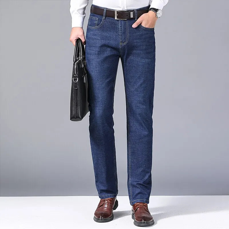 modische High-End-Jeans für Herren in Blau und Schwarz mit geradem Bein, neue Stretch-Jeans, schmale Passform, bequeme Business-Markenjeans für Herren