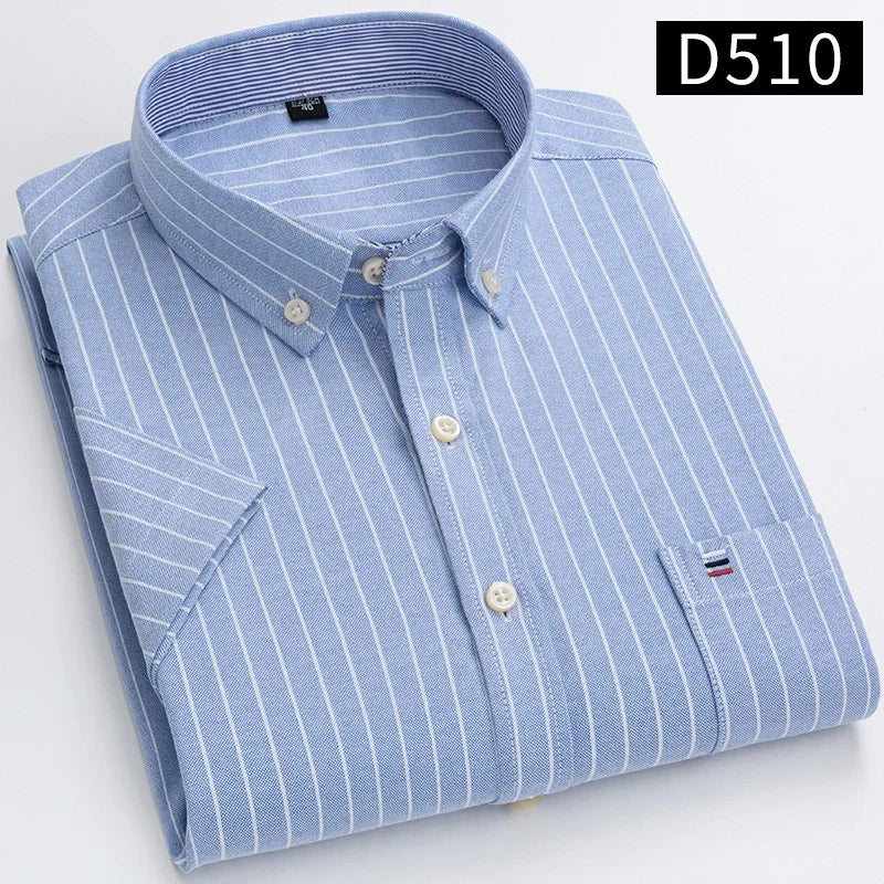 100% Baumwolle Atmungsaktiv Männer Oxford Kurzarm Sommer Plaid Shirts Gestreiften Männliche Kleidung Business Regular Fit Übergroßen