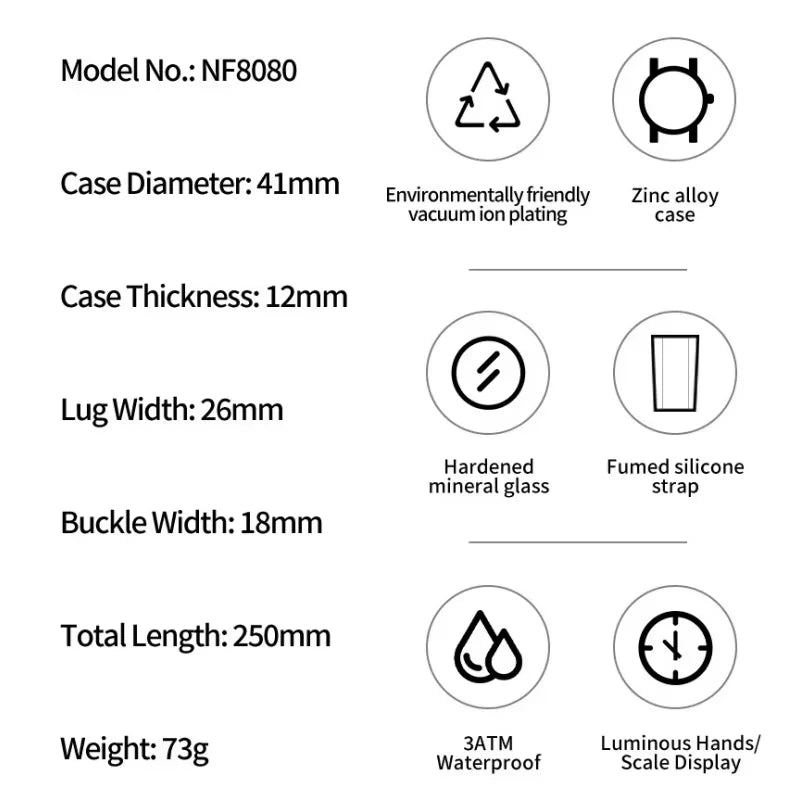 NAVIFORCE Herrenuhren, multifunktionaler Chronograph, Silikonarmband, leuchtende Zeiger, 3ATM wasserdicht, hochwertiges Original für Herren