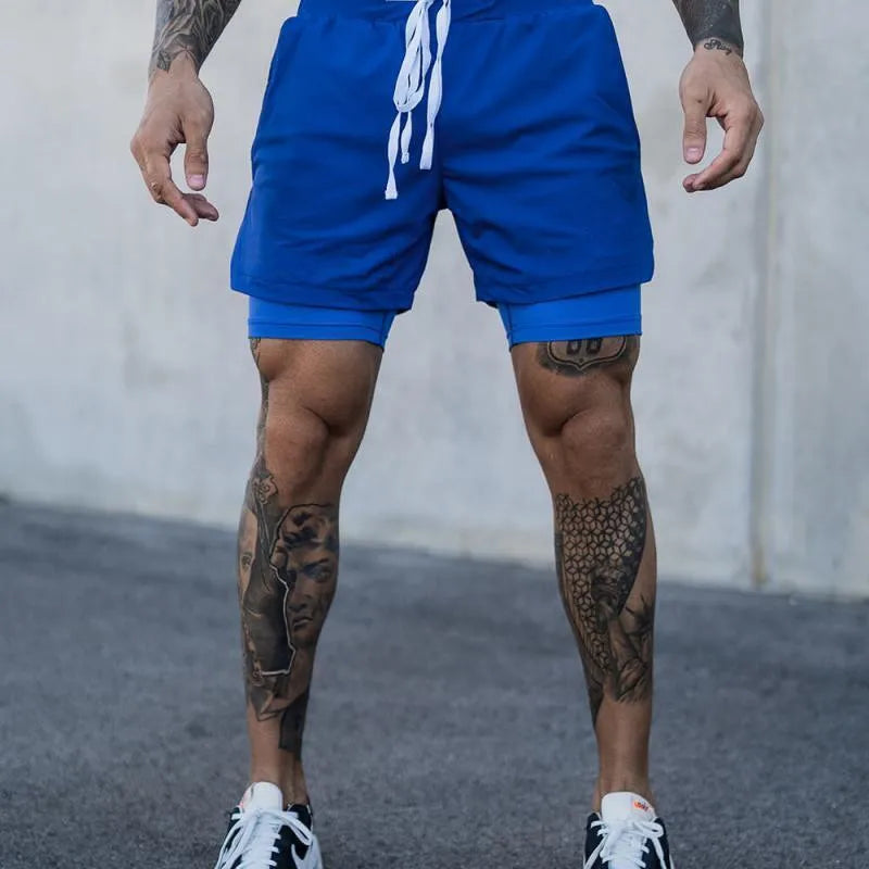 NEUE 2-IN-1 Sport Laufen Lässige Atmungsaktive Shorts Männer Doppel-deck Jogging Quick Dry GYM Shorts Fitness Workout männer Shorts