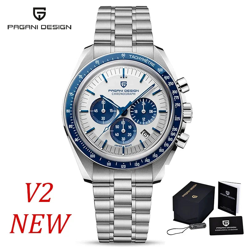 PAGANI DESIGN 2026 New Moon Herrenuhren, Luxus-Quarzuhr für Herren, VK63, Chronograph, AR-Saphirspiegel, Keramiklünette, leuchtend