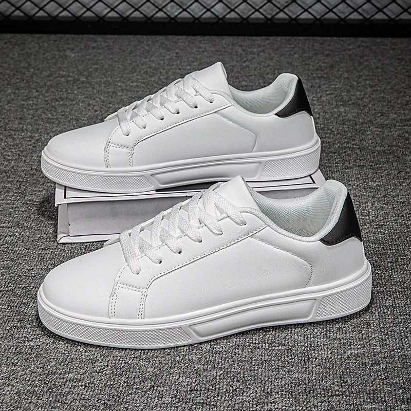Herrenschuhe, weiße Turnschuhe, PU-Leder, solide Herren-Freizeitschuhe, leicht, weich, vulkanisierte Damenschuhe, Paar Schnür-Laufschuh