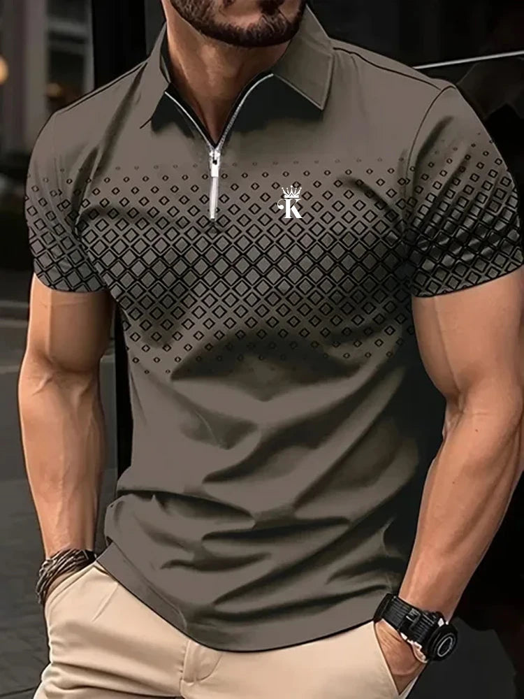 Business Herren Golf Polo Kurzarm Poloshirt Outdoor Casual Daily Streetwear Sommer 3D-Druck Mikroelastisches Polyester