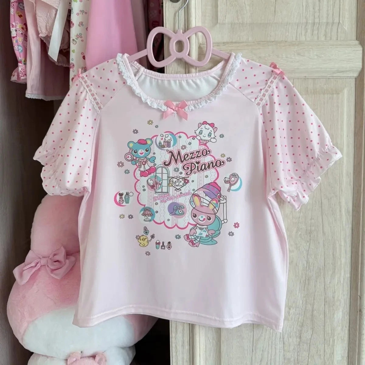 Japanische Kawaii Crop Tops Cartoon Print Harajuku Lolita Kurzarm T-shirts Frauen Y2k Ästhetische Dünne T Vintage Fee Grunge