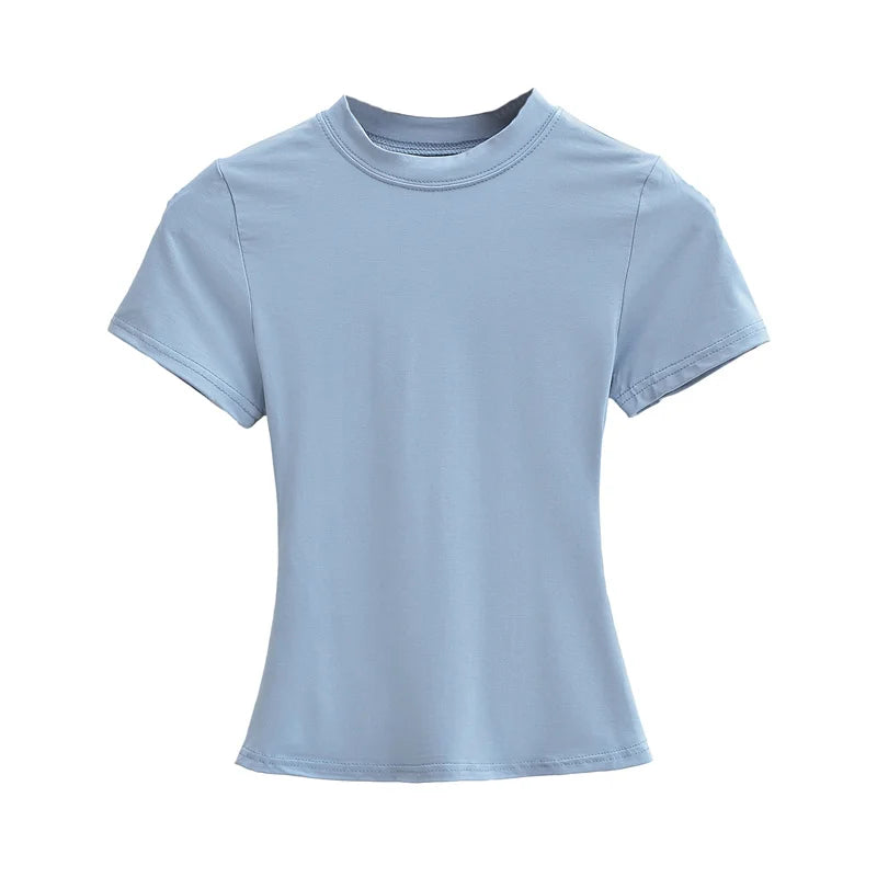 2024 neue Hohe Qualität Casual T shirt Sexy Dünne Kurzen Ärmeln Mode Trend Solide Frauen Kleidung y2k Tops
