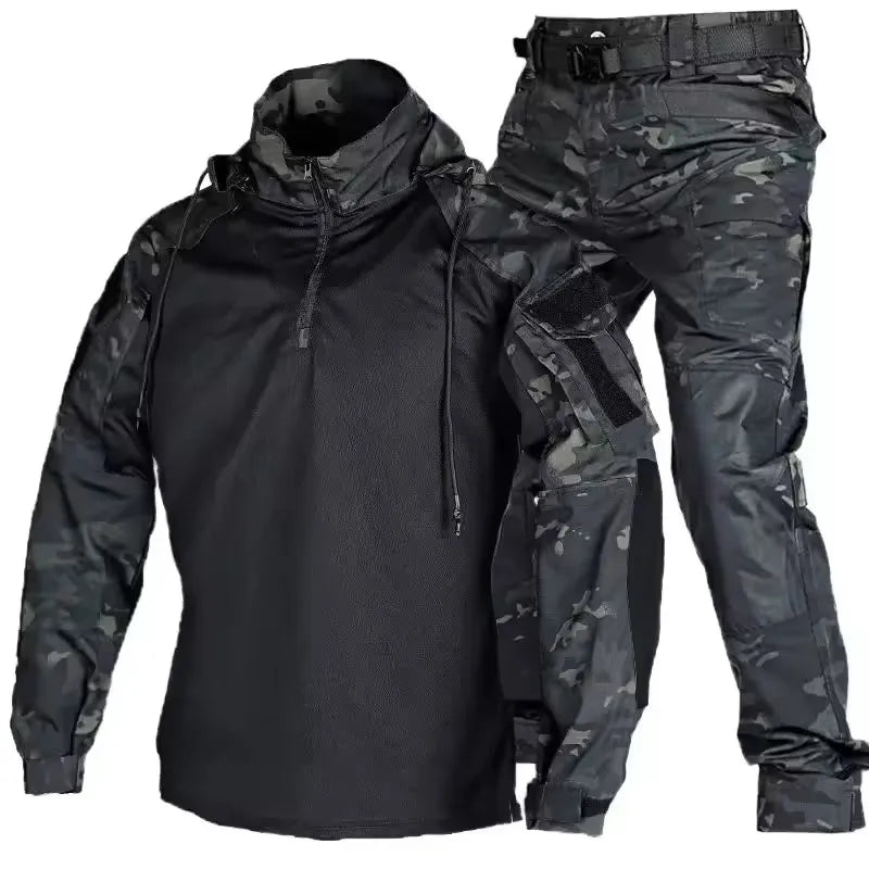 Outdoor Uniform Taktische Anzüge Tragen Beständig T-Shirt Kapuze Hosen Männer Kleidung Kampf Shirts Airsoft Paintball Jagd Kleidung