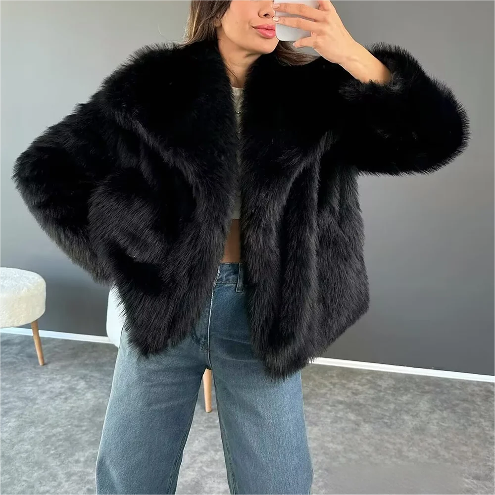 KONDALA Casual Braun Dickes Fell Jacken Frauen Langarm V-ausschnitt Herbst Winter Faux Pelz Mäntel Mode 2025, Streetwear Outwears