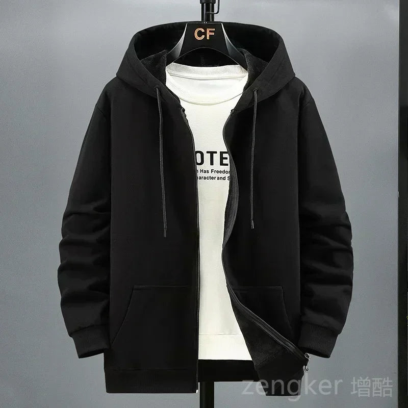 Große Fleece-Strickjacke mit Kapuze für Herren, Herbst und Winter, trendige Modejacke, Übergröße, Kapuzenpullover, 12XL, 10XL, große Herrenbekleidung