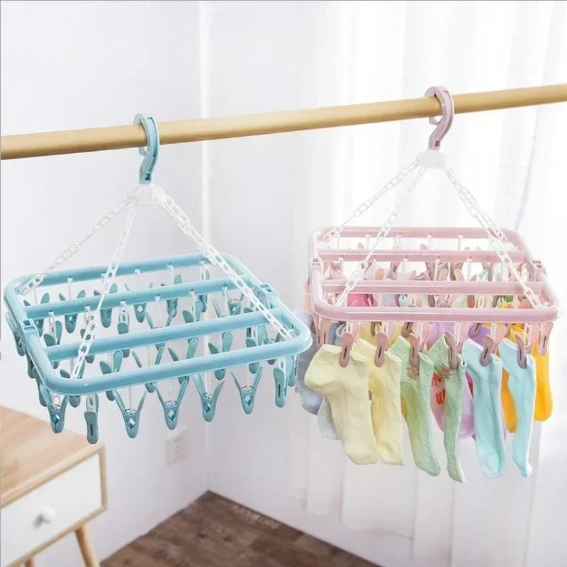 32 Clips, zusammenklappbarer Kleiderbügel, Trockner, winddicht, für Socken, Unterwäsche, Wäscheständer, Baby-Bekleidung, Kleiderbügel, Organizer, Wäscheständer, Aufbewahrung