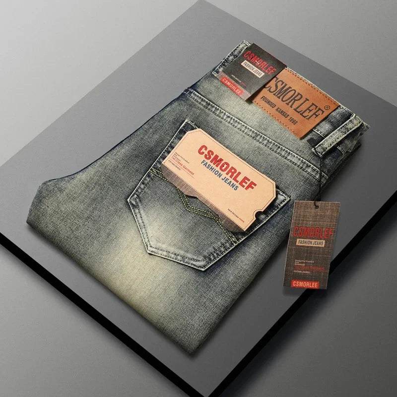 2026 Frühling Sommer Dünne Jeans Klassischer Stil Mode Stretch Regular Fit Denim-Hose Herren Marke Gewaschene Hellblaue Jeans