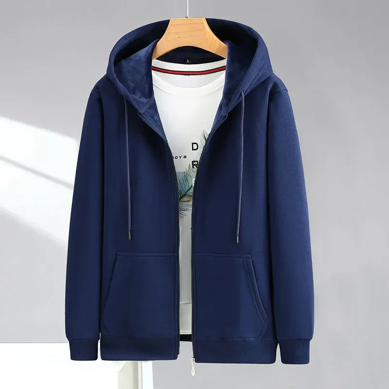Große Größe Hoodie Männer Kapuze Langarm Sweatshirt Männlich Zip-up Lose Baumwolle Fleece-gefüttert Casual Top Zipper Große fett Plus 10XL 12XL