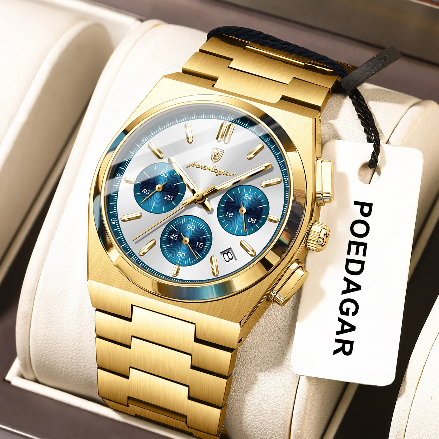 POEDAGAR Top Mode Mann Armbanduhr Chronograph Datum Edelstahl Business Männer Uhr Wasserdicht Leucht männer Quarz Uhren