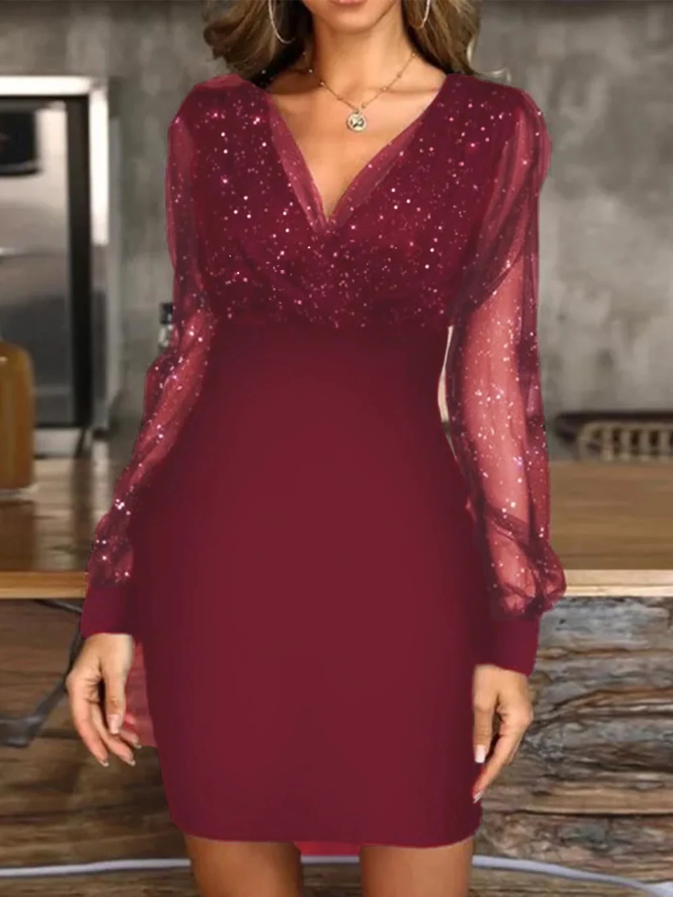 Sexy V-ausschnitt Durchsichtig Langarm Kleid Frauen Frühling Herbst Neue Jahr Party Mini Kleider vestidos cortos