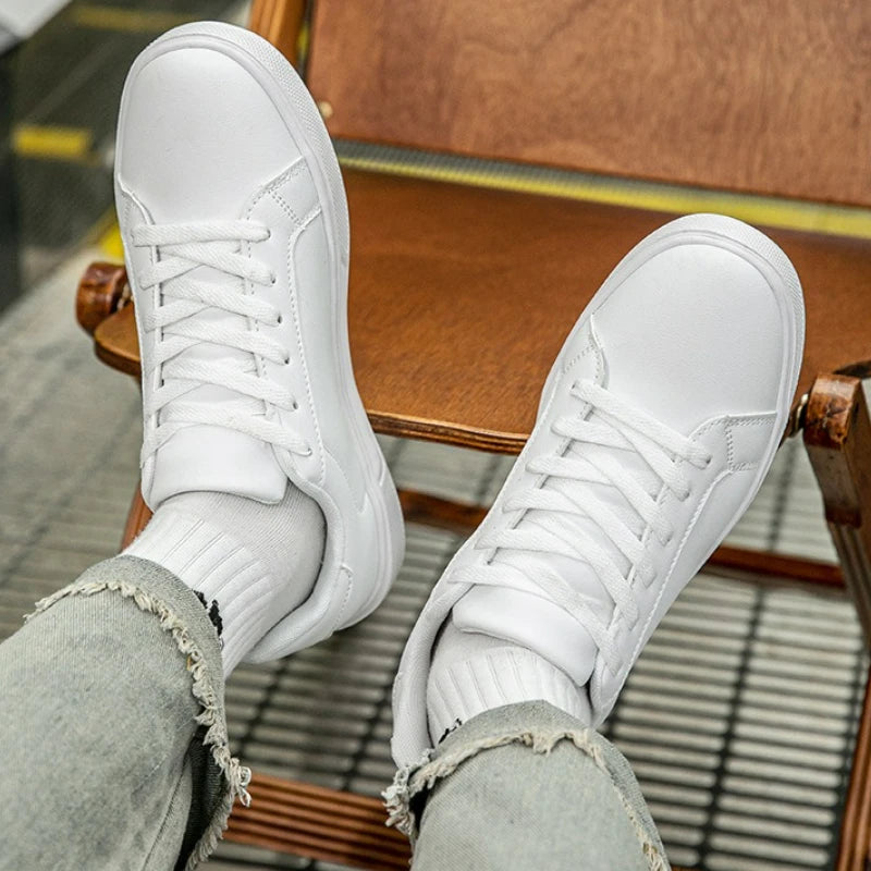 Herrenschuhe, weiße Turnschuhe, PU-Leder, solide Herren-Freizeitschuhe, leicht, weich, vulkanisierte Damenschuhe, Paar Schnür-Laufschuh