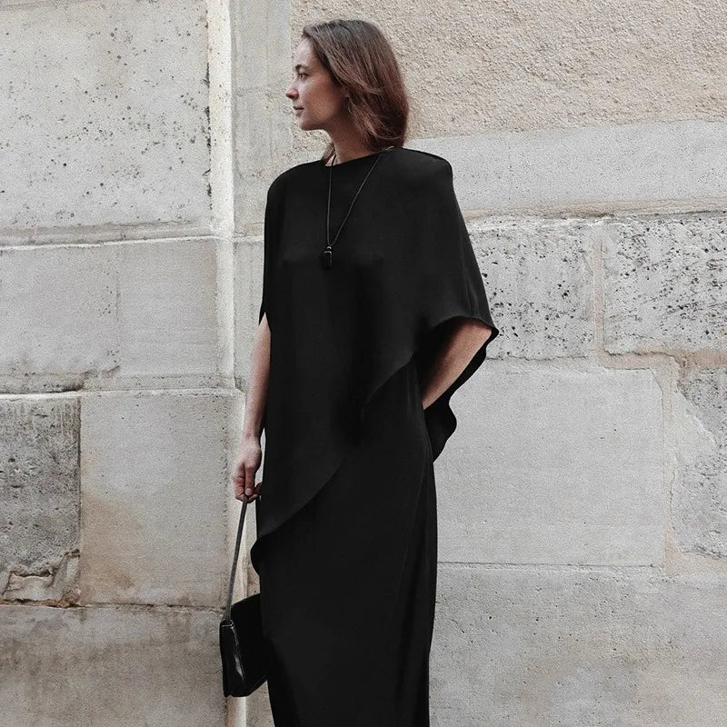 Ticketsx Frauen Rundhals Patchwork Kleid Casual Lose Ärmelloses Satin Kleid Herbst Fashion Solid Pendler Streetwear Damen