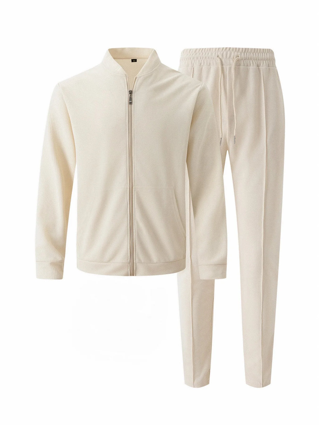 Herrenbekleidung 2026, Neue Frühlings- und Herbst : Stehkragen-Set in Unifarben, Baseball-Casual-Stil, Waffelstruktur-Hose, Zweiteiliger Anzug