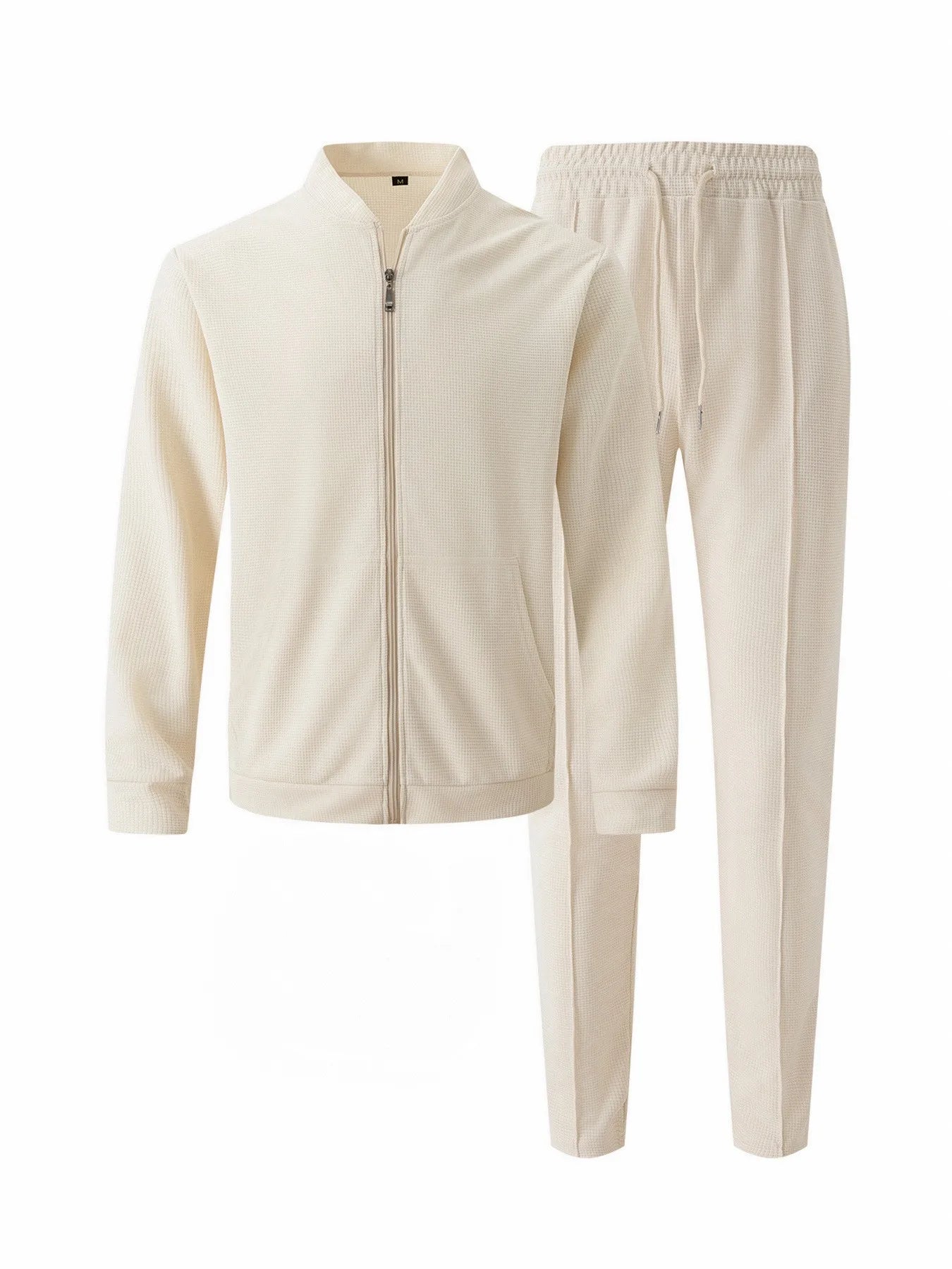 Herrenbekleidung 2026, Neue Frühlings- und Herbst : Stehkragen-Set in Unifarben, Baseball-Casual-Stil, Waffelstruktur-Hose, Zweiteiliger Anzug
