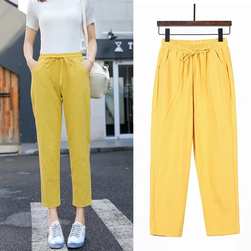 Frauen Frühling Sommer Hosen Baumwolle solide elastische Taille Süßigkeiten Farben Mode Harems hose lässige weibliche Hosen