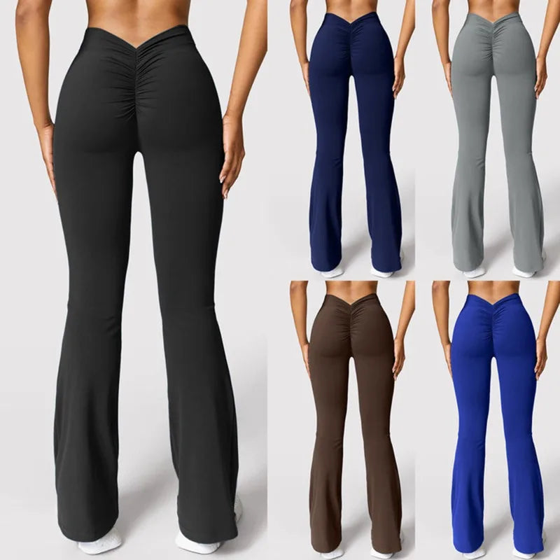 Mode Micro Horn Leggings Frauen V-back Taille Sport Hosen Hohe Taille Push-Up Butt Gym Hosen Solide Dünne beiläufige Leggings