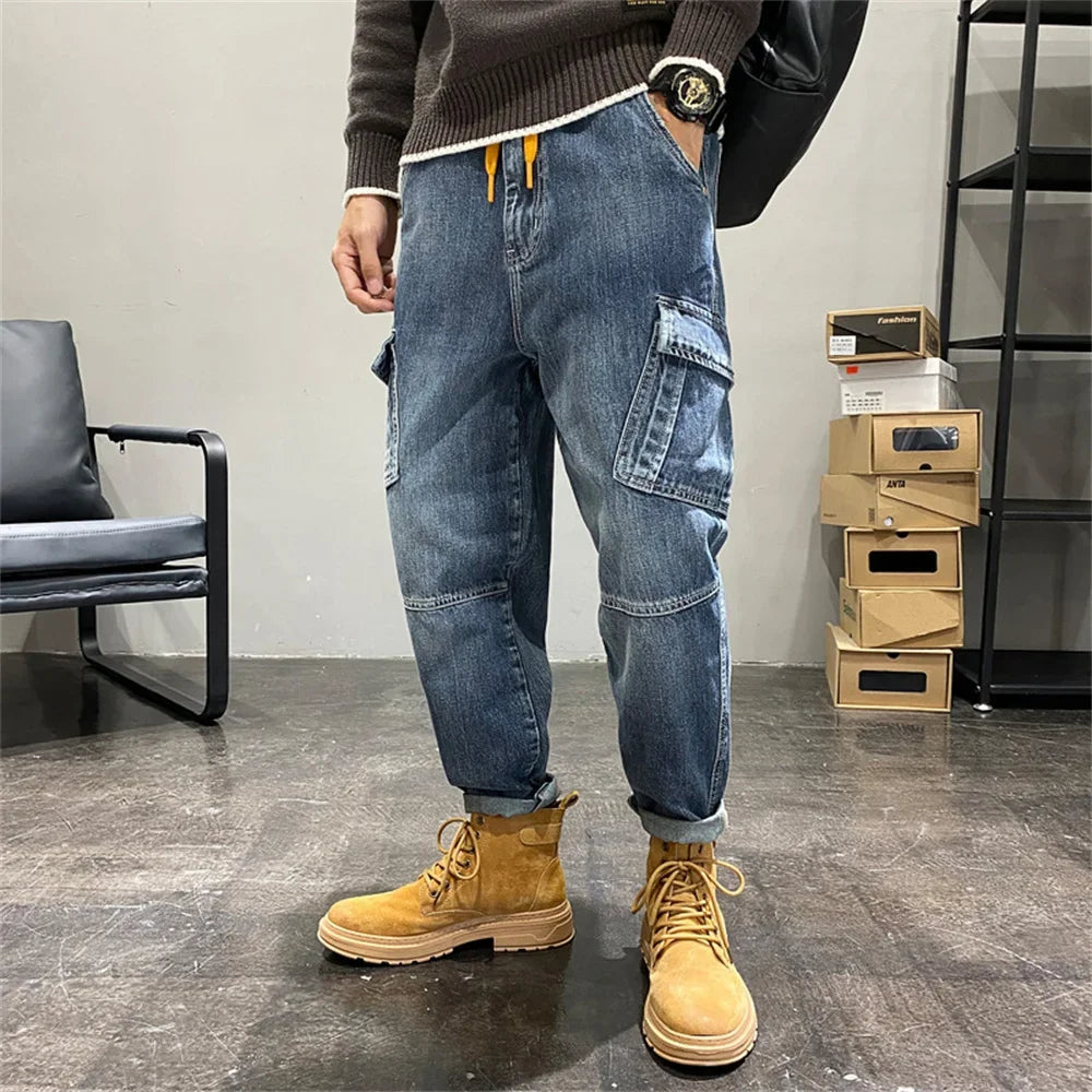 Jeans Männer Baggy Kleidung Multi Taschen Skateboard Cargo Jeans Für Männer Taktische Denim Jogger Jeans Männer Hosen Denim Hosen Mann