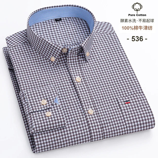 S-6XL Oxford-Hemden für Herren, langärmelig, reine Baumwolle, einfarbig, gestreift, Freizeit, bestickt, Pferd, Streetwear, Business, einfarbig, Büro, 6XL