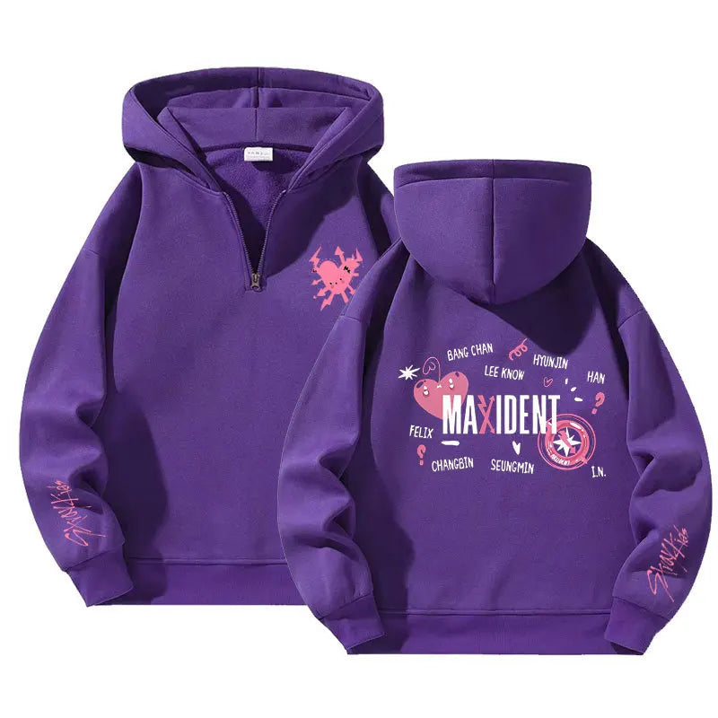 Kapuzenpullover Stray Kids Maxident Fleece Herren und Damen Casual Kpop Hip Hop Langarm Reißverschluss Hoodie Top