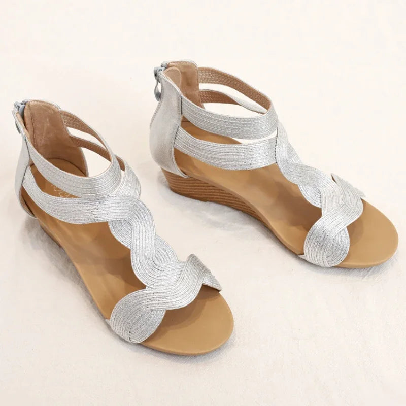BEYARNE Sommer Sandalen Frauen Keile Schuhe Weichen Leder T Strap Zipper Öffnen Abdeckung Ferse Design Damen Schuhe Weiblichen Große Plus größe