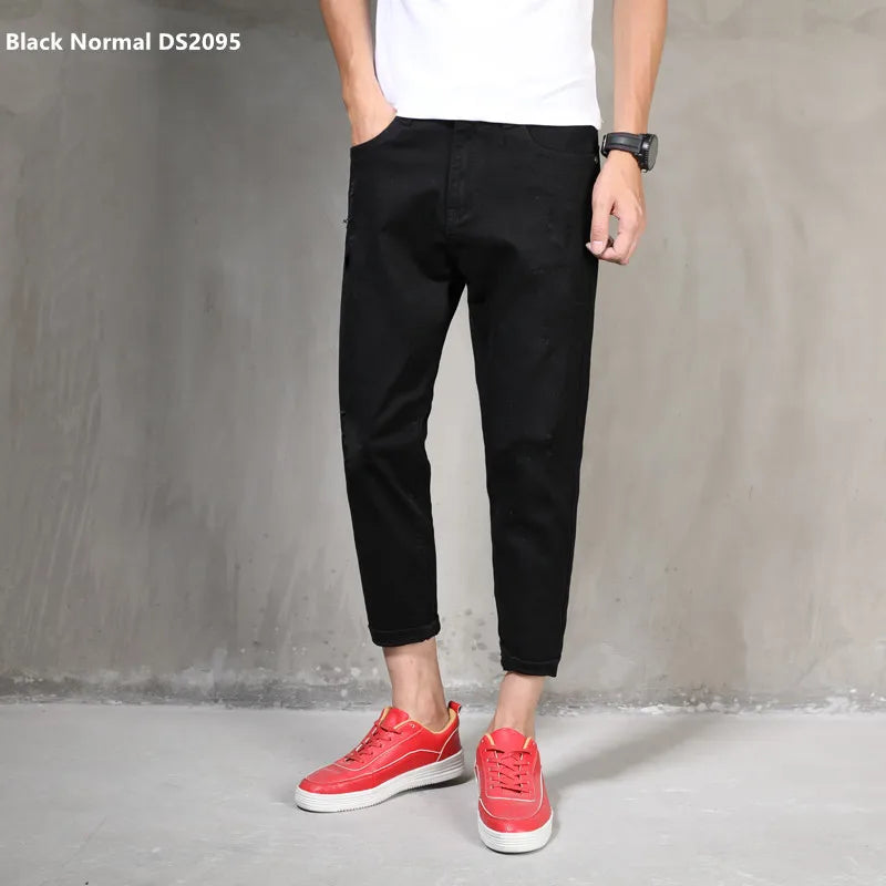 Weiße zerrissene Jeans für Herren, Harem, Jungen, Denim, Distressed, schwarze Hose, Frühling, Sommer, männlich, zerkratzt, Übergröße 40, 42, große Cowboy-Hose