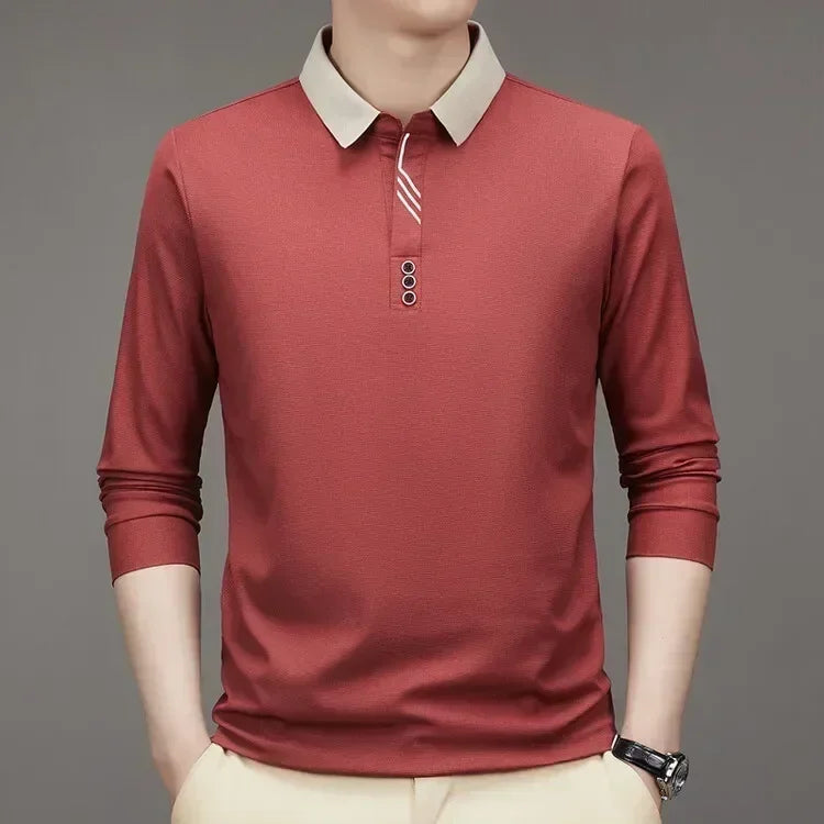Herren Langarm Umlegekragen Waffel T-Shirt Business Casual Poloshirt T-Shirt