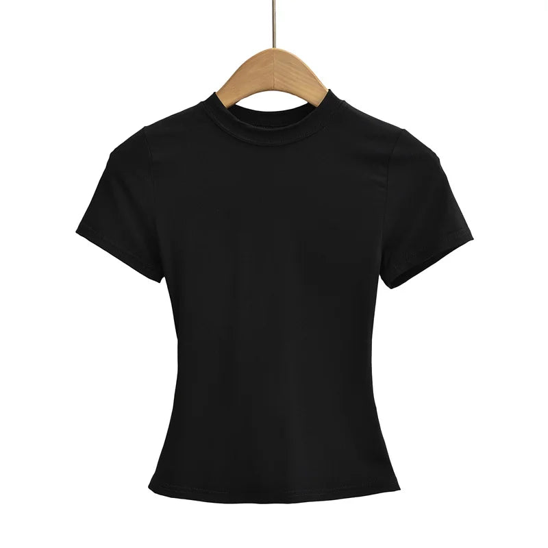 2024 neue Hohe Qualität Casual T shirt Sexy Dünne Kurzen Ärmeln Mode Trend Solide Frauen Kleidung y2k Tops