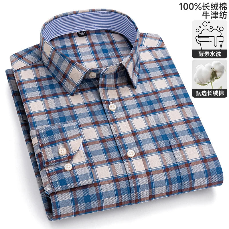 S-6XL Oxford-Hemden für Herren, langärmelig, reine Baumwolle, einfarbig, gestreift, Freizeit, bestickt, Pferd, Streetwear, Business, einfarbig, Büro, 6XL