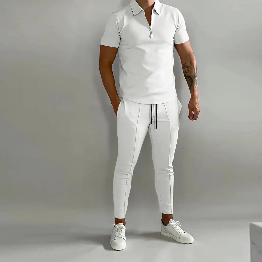 Frühling und Sommer Herren Sets Revers Kurzarm Poloshirt Sporthosen 2-teilige Anzüge für Männer
