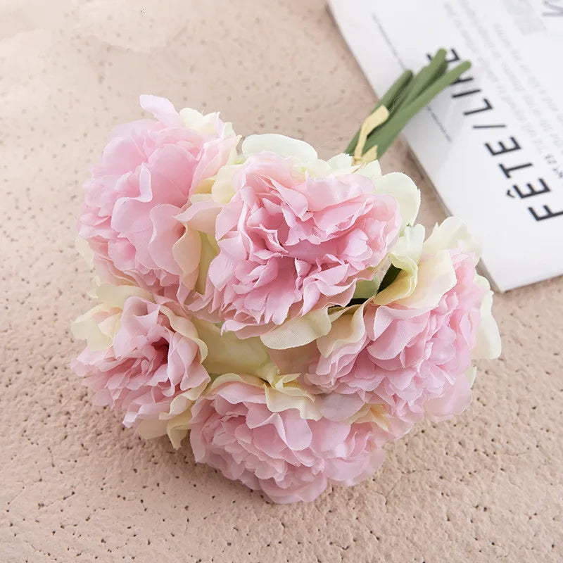 5-köpfe Pfingstrose, künstliche Seidenblumen, künstliche Pfingstrosen, Hochzeitsstrauß für die Braut, künstliche Blumen, Bündel für Wohnzimmer für Heimdekoration