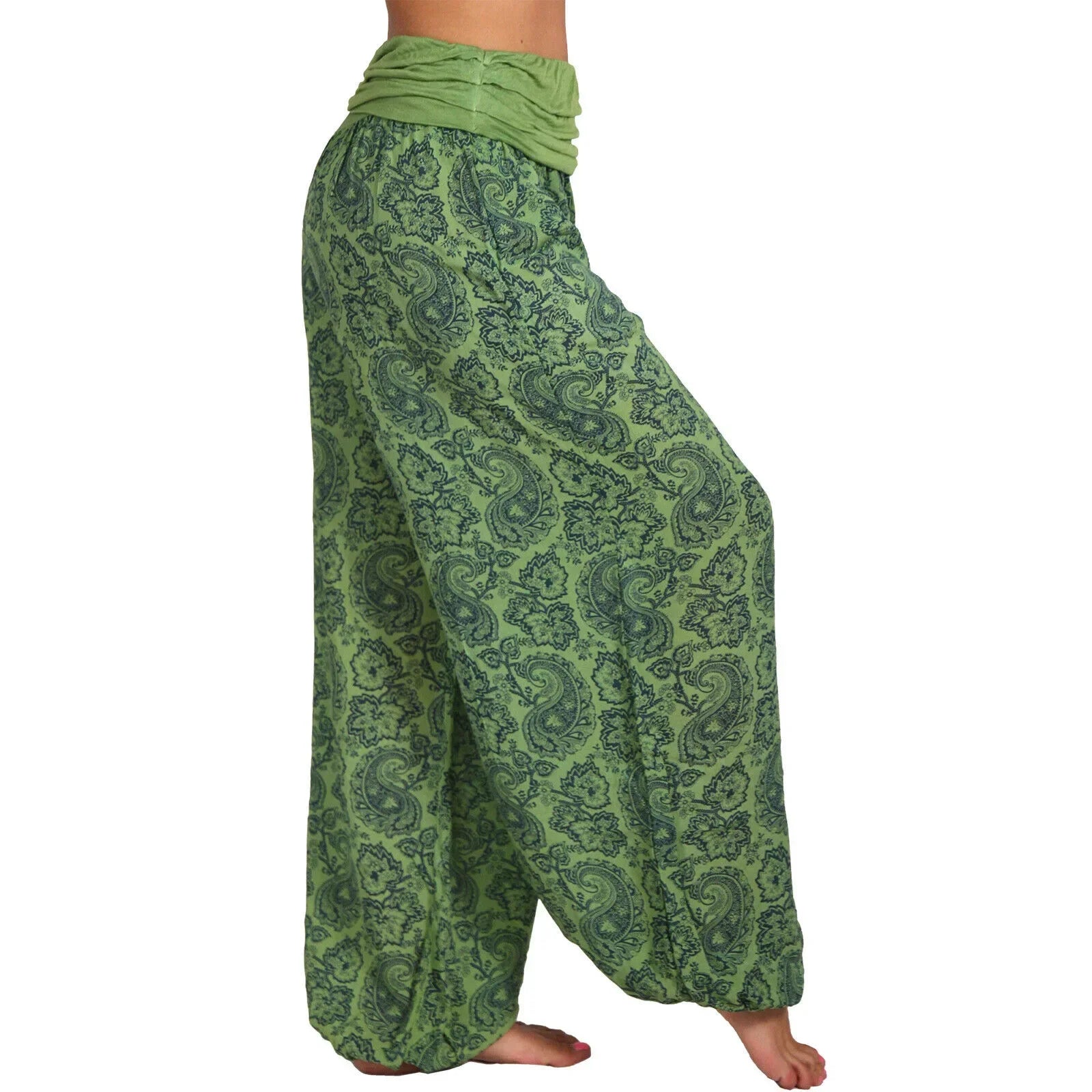 Damen Boho Haremshose – weites Bein, Vintage-Print, elastische Taille