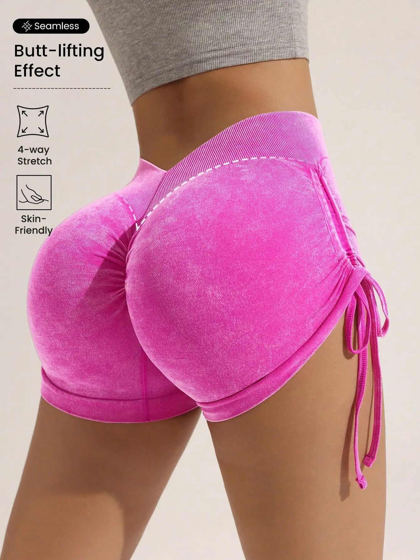 Mattierte Shorts mit Kordelzug für Damen, pfirsichfarbenes Heben des Gesäßes, Fitnessradfahren, dreiteilige Hose, Laufsport, mattierte Shorts
