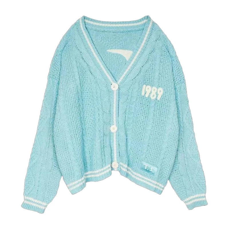 Evermore Cardigan Taylor Version Green Vine bestickter Button-Down-Pullover mit Zopfmuster für Damen, Herbst-Winter-Vintage-Outfit