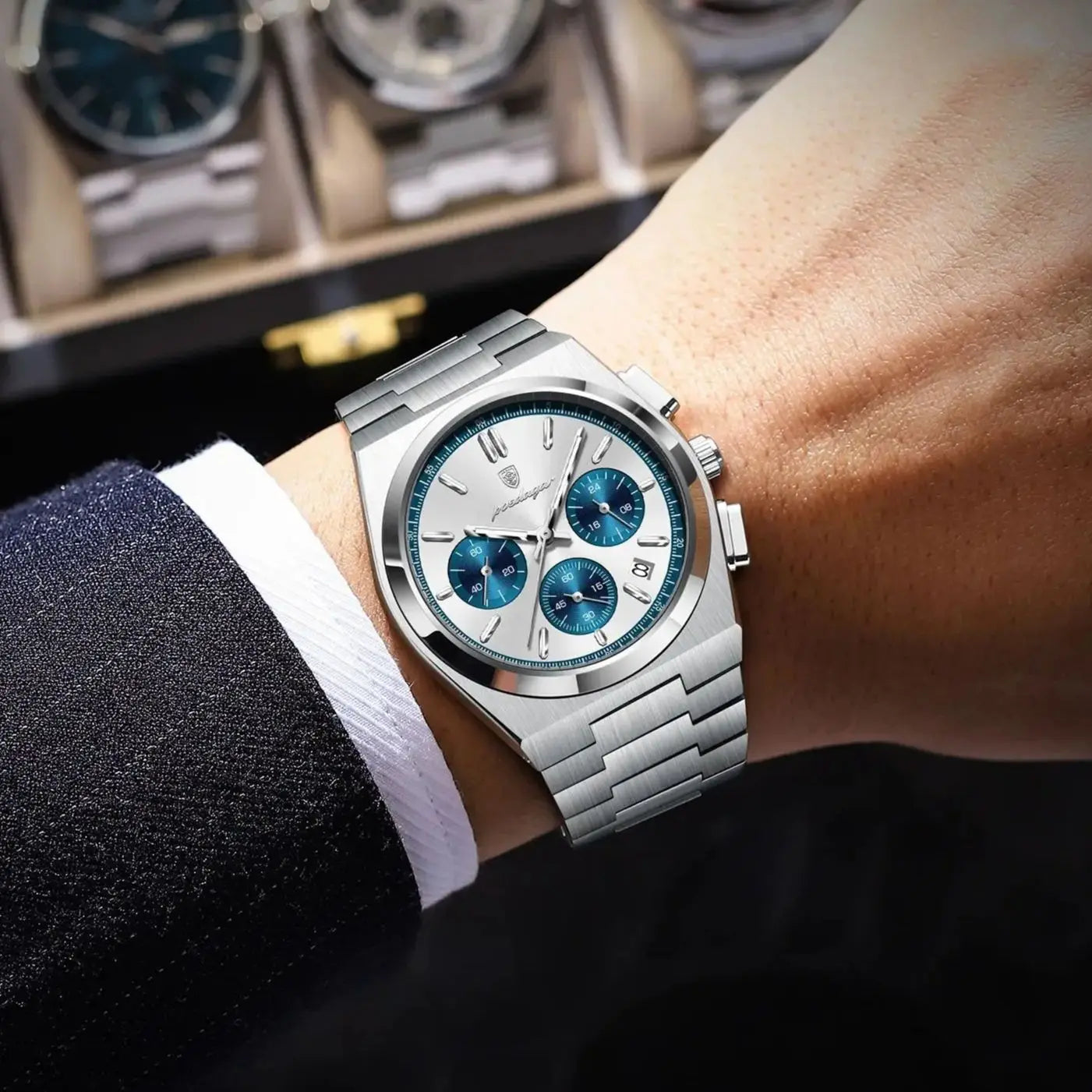 POEDAGAR Top Mode Mann Armbanduhr Chronograph Datum Edelstahl Business Männer Uhr Wasserdicht Leucht männer Quarz Uhren