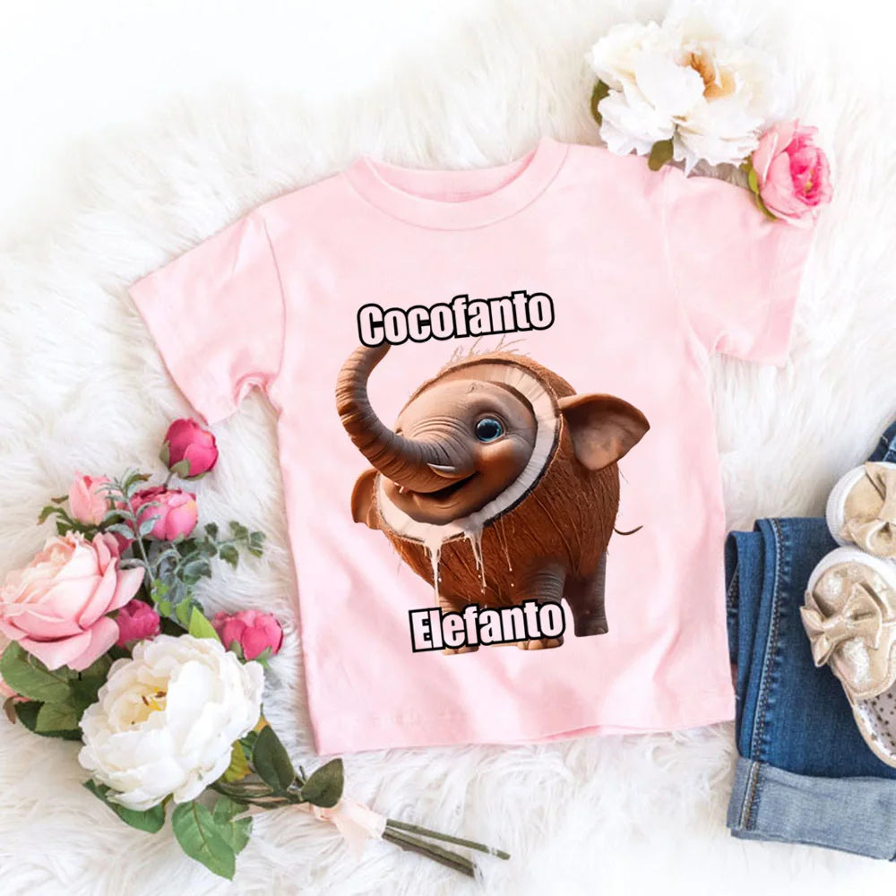 Italienische Brainrot Tiere Kinder Tung Tung Sahur Kurzarm Tops für Kinder Lustige Meme T-Shirt Sommerkleidung