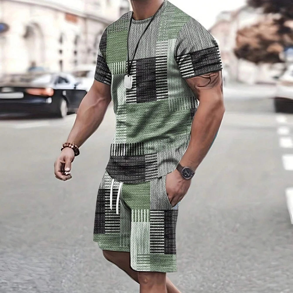 Modische neue Herren-Sportbekleidung, kurzärmelige Shorts, Anzug, lässiges T-Shirt, Shorts-Sets, Retro, kühl, atmungsaktiv, Sommer, zweiteiliges Set