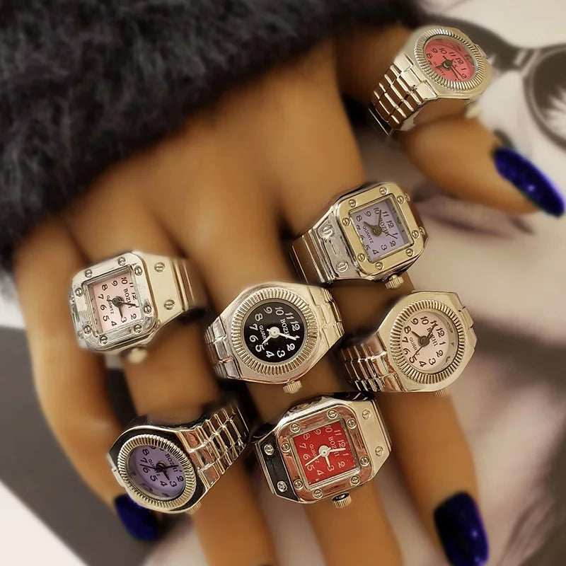Vintage Punk Finger Uhr Mini Gummiband Legierung Uhren Paar Ringe Schmuck Uhr Retro Römischen Quarzuhr Ringe Frauen Männer
