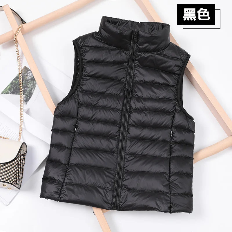 Weiße Ente Unten Jacke Frauen Weste Herbst Winter Ärmellose Weste Warme Leichte Puffer Jacke Weibliche Tops Outwear 8XL