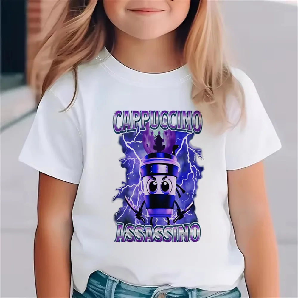 Italienische Brainrot Tiere Kinder Tung Tung Sahur Kurzarm Tops für Kinder Lustige Meme T-Shirt Sommerkleidung