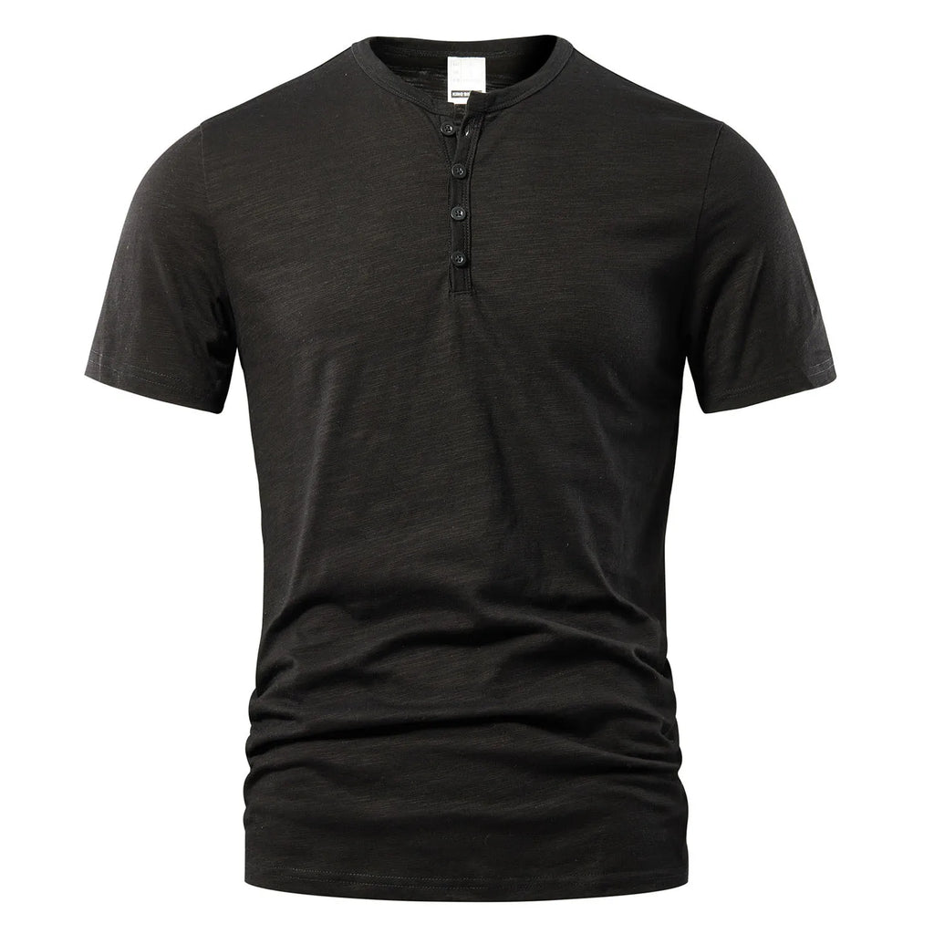 T Shirt Männer Casual Hohe Qualität Sommer Kurzarm Henry neck Herren T Shirts Mode Grundlegende T-shirt Männlich