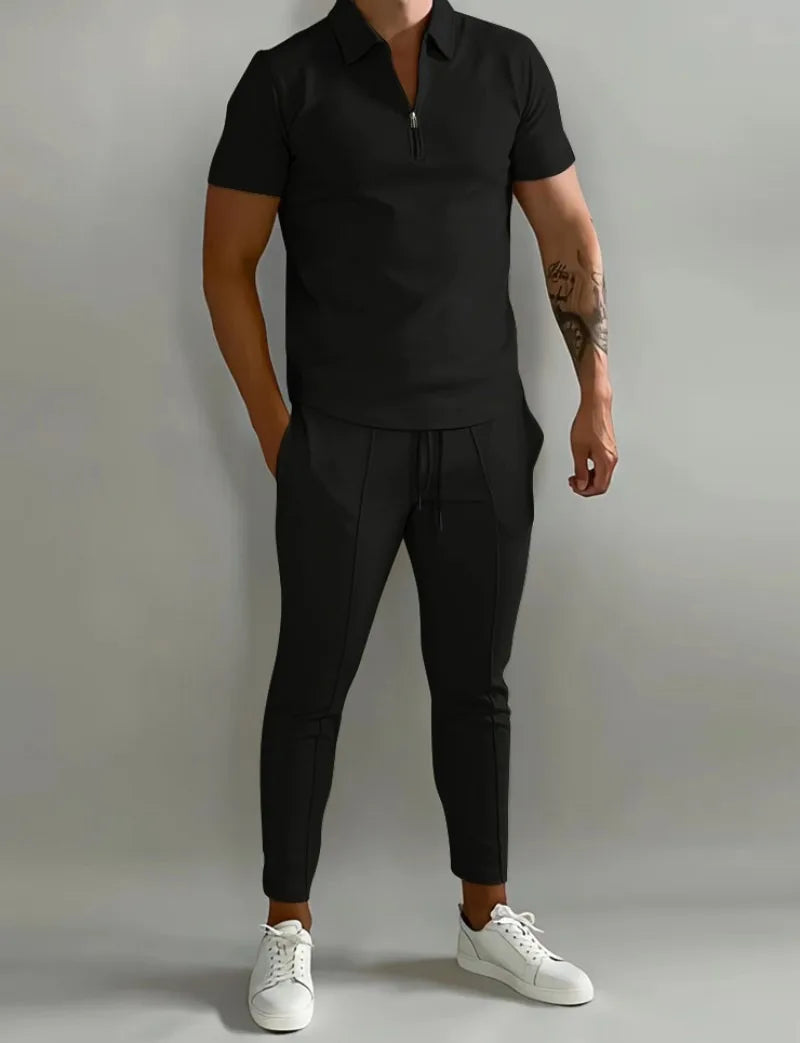 Frühling und Sommer Herren Sets Revers Kurzarm Poloshirt Sporthosen 2-teilige Anzüge für Männer