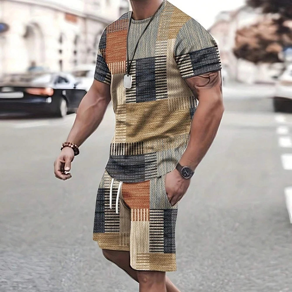 Modische neue Herren-Sportbekleidung, kurzärmelige Shorts, Anzug, lässiges T-Shirt, Shorts-Sets, Retro, kühl, atmungsaktiv, Sommer, zweiteiliges Set
