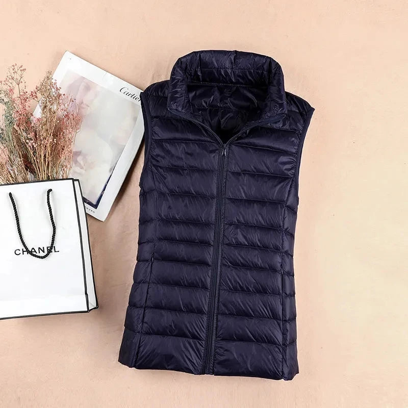 Weiße Ente Unten Jacke Frauen Weste Herbst Winter Ärmellose Weste Warme Leichte Puffer Jacke Weibliche Tops Outwear 8XL